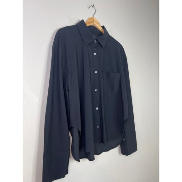Ona Lightweight Long Sleeve Button Down Oversized Shirt Women's Black Small - Picture 3 of 7